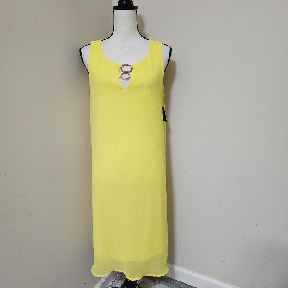 TACERA Sleeveless Flowy Shift Lined Dress‎ sz Large Yellow NWT